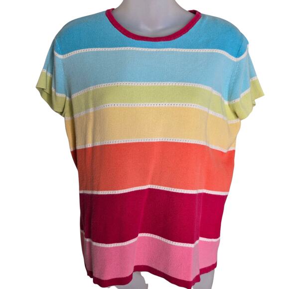 Talbots Womens Striped Sweater Large Short Sleeves 100% Cotton Multicolor - Picture 1 of 7